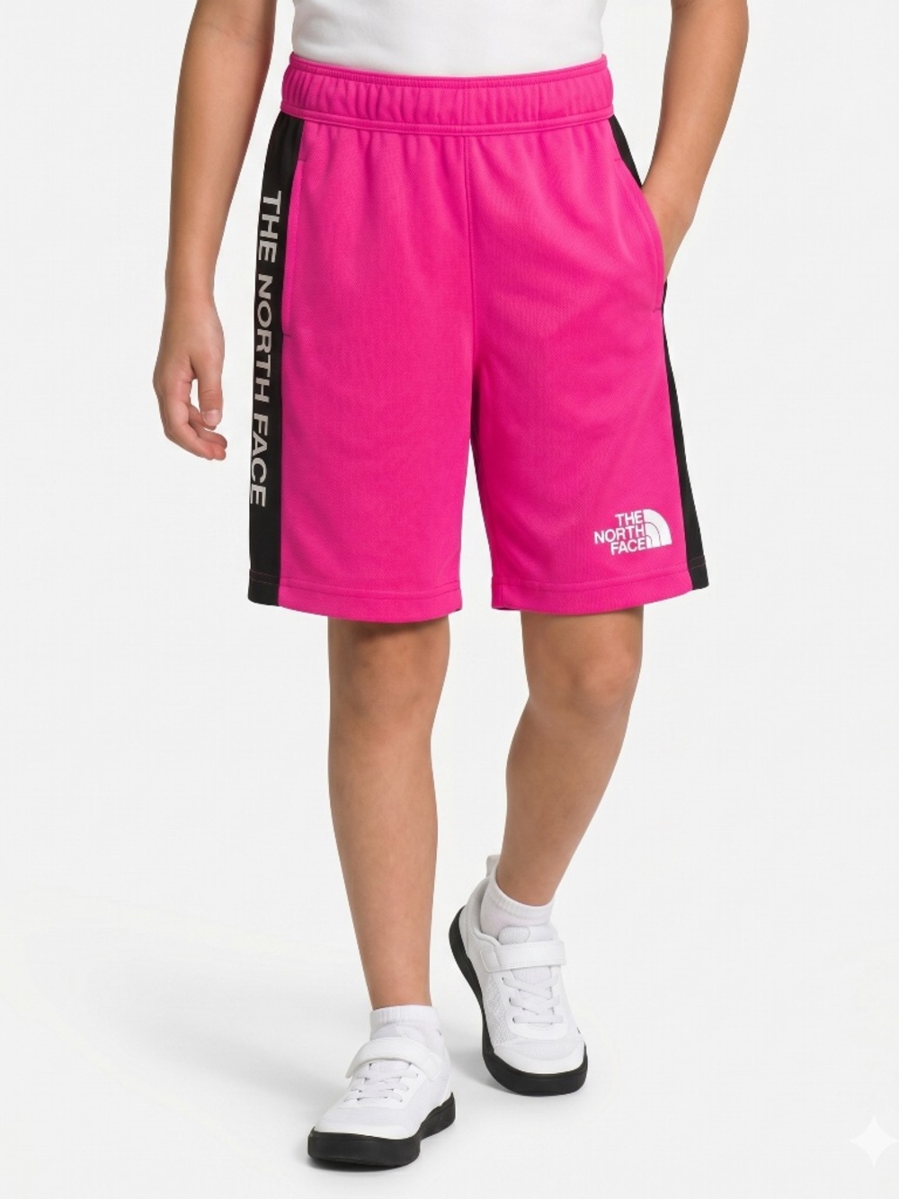 The North Face Boys Pink Athletic Shorts FlashDry Black Side Stripe Size S 7/8